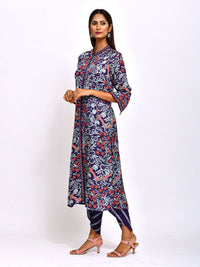 Morbagh Navy Printed Embroidered Jaal Kurta with Pants