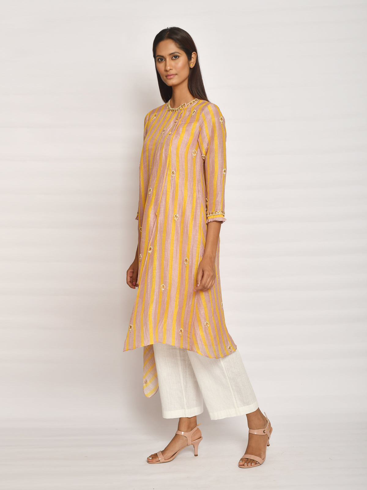 Blush Printed Embroidered Asymmetrical Kurta Set