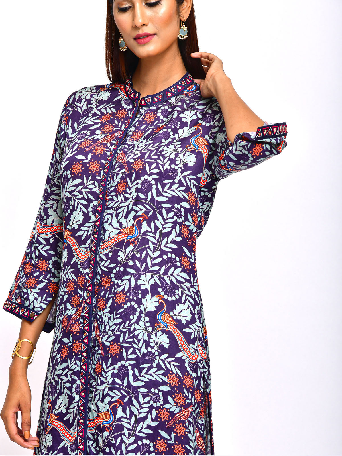Morbagh Navy Printed Embroidered Jaal Kurta with Pants