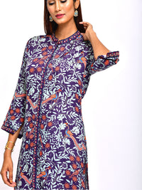 Morbagh Navy Printed Embroidered Jaal Kurta with Pants