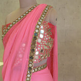 Pink Mirror Work Saree