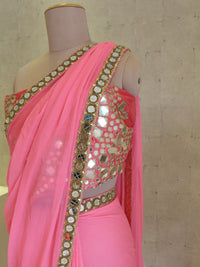 Pink Mirror Work Saree