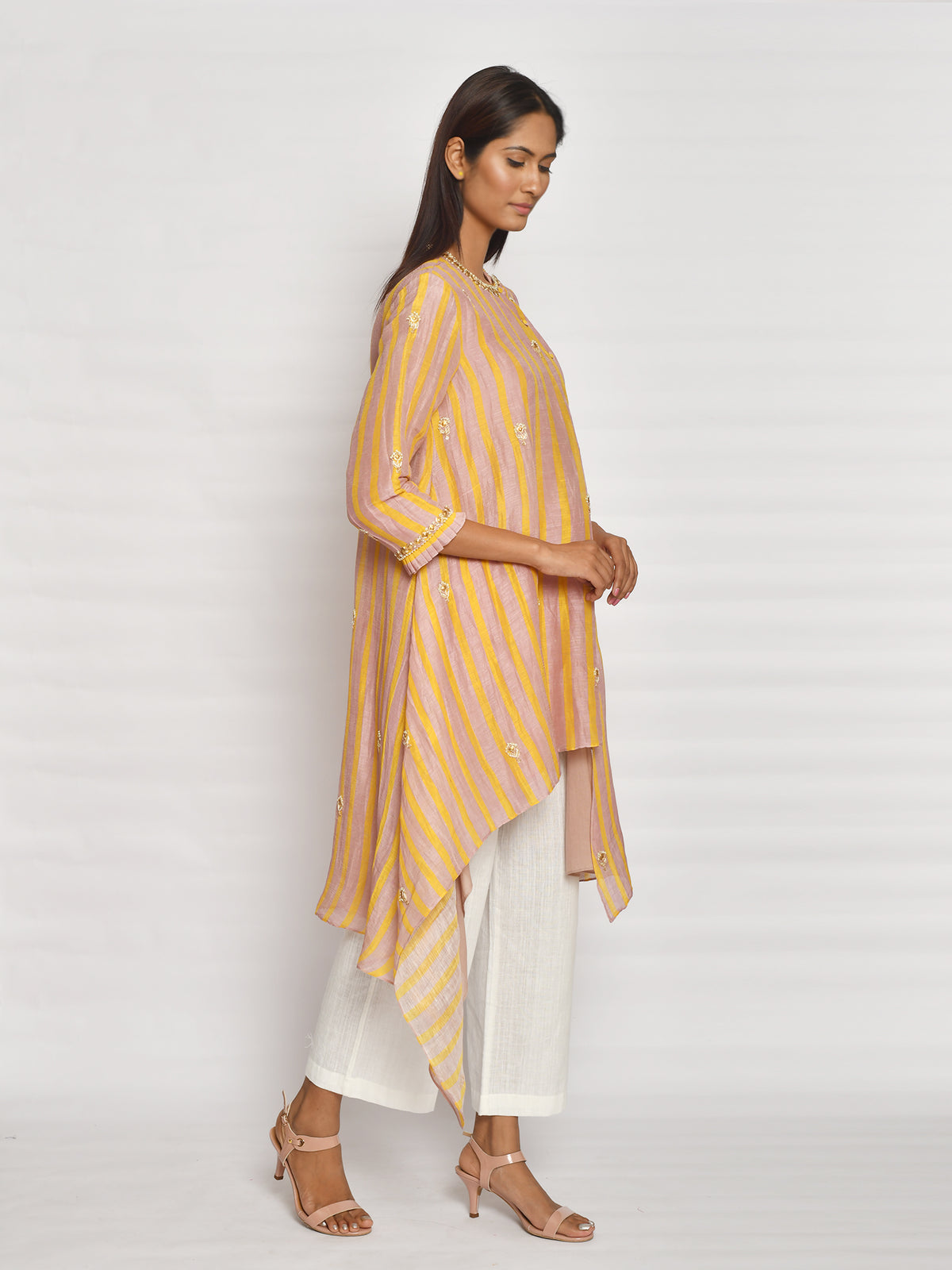 Blush Printed Embroidered Asymmetrical Kurta Set
