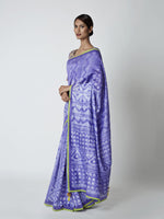 Purple Blue Shibori Chanderi Saree with Embroidered Blouse