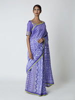 Purple Blue Shibori Chanderi Saree with Embroidered Blouse