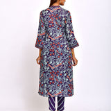 Morbagh Navy Printed Embroidered Jaal Kurta with Pants
