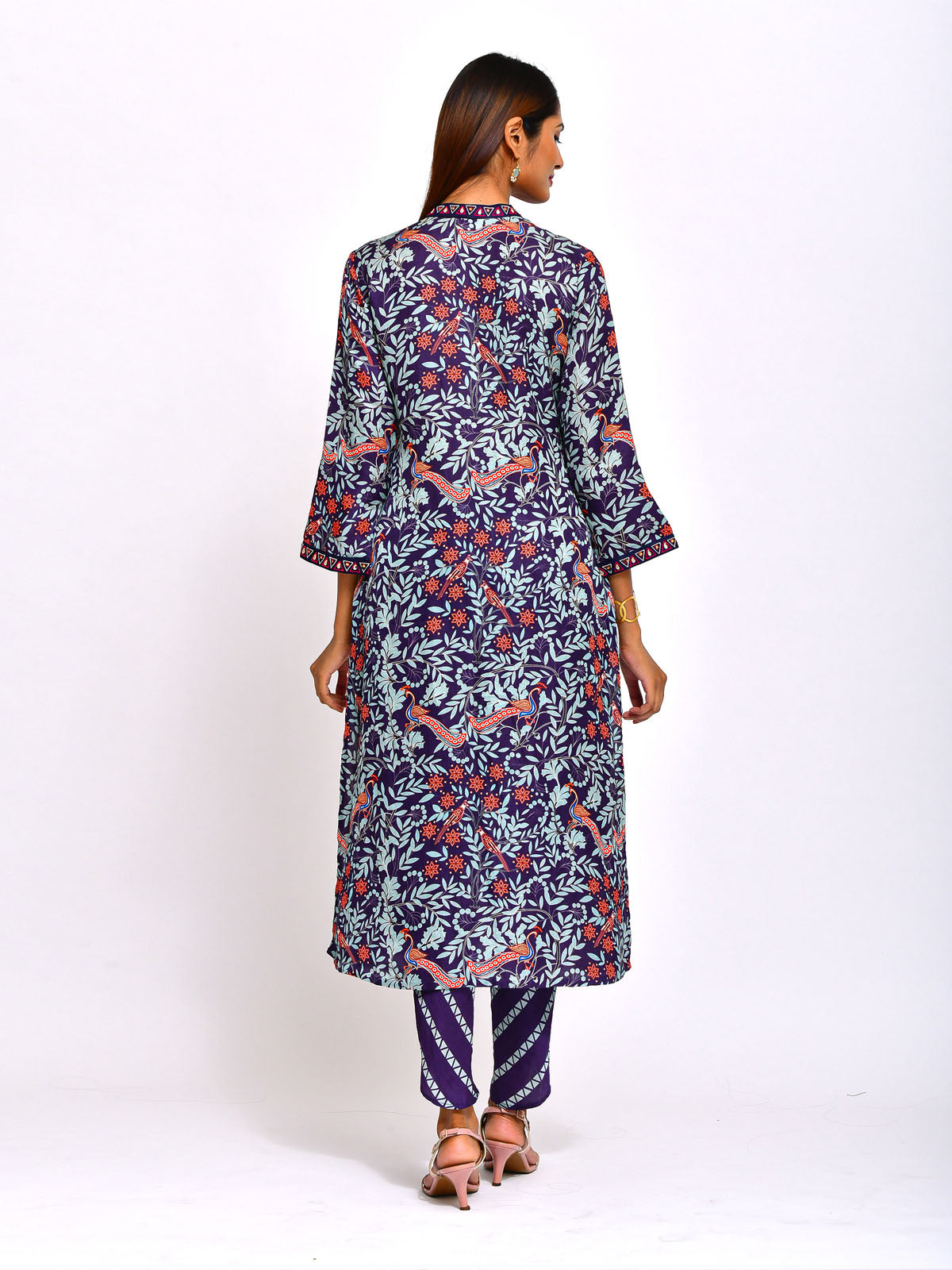Morbagh Navy Printed Embroidered Jaal Kurta with Pants