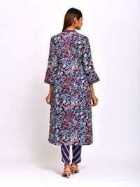 Morbagh Navy Printed Embroidered Jaal Kurta with Pants