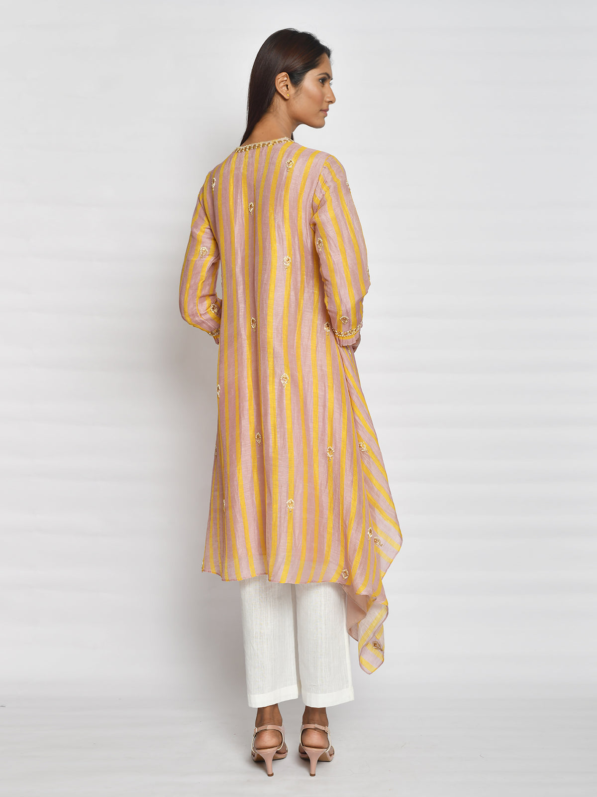 Blush Printed Embroidered Asymmetrical Kurta Set