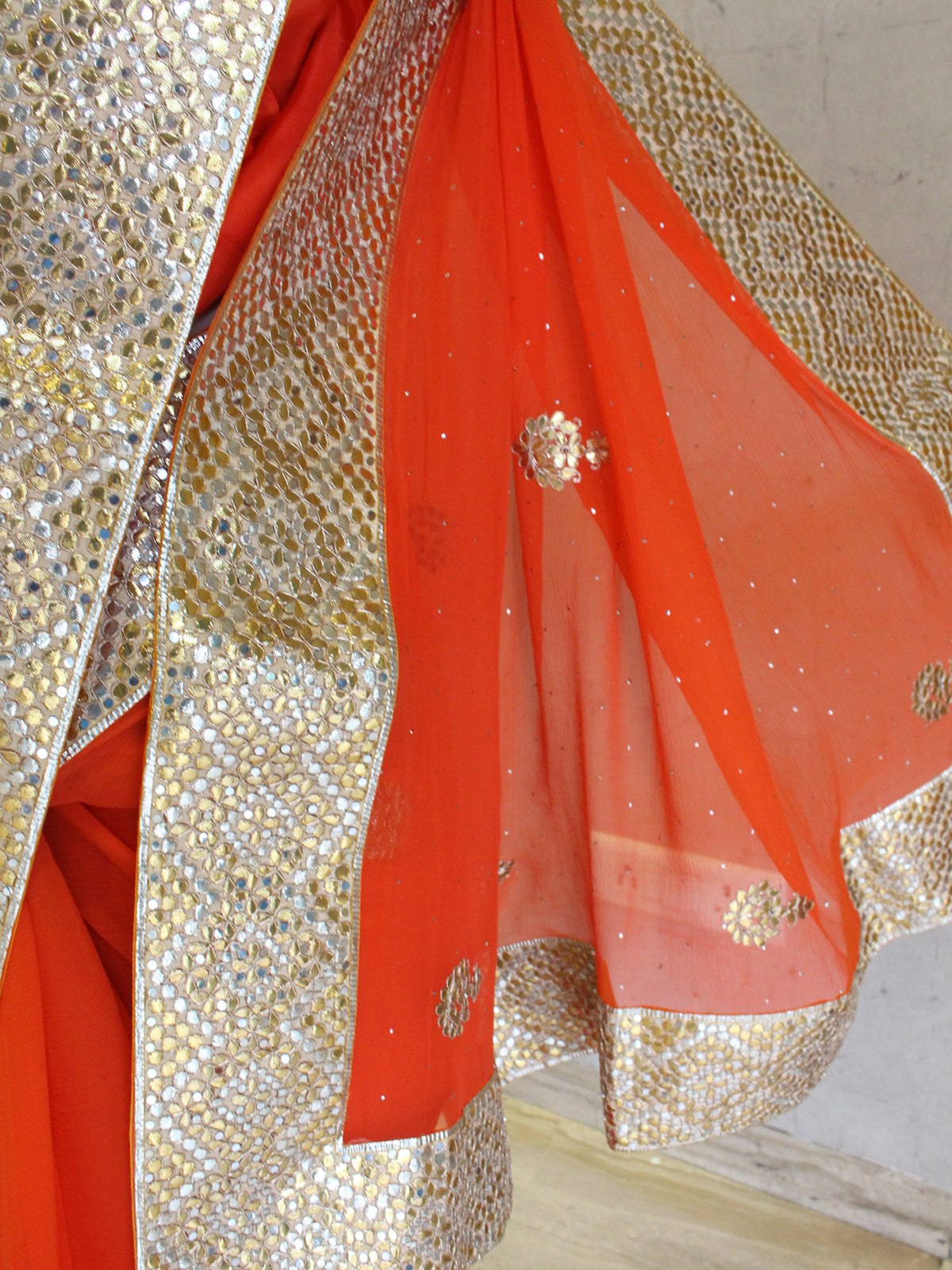 Tangerine Gota Patti Saree