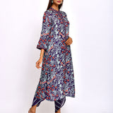 Morbagh Navy Printed Embroidered Jaal Kurta with Pants