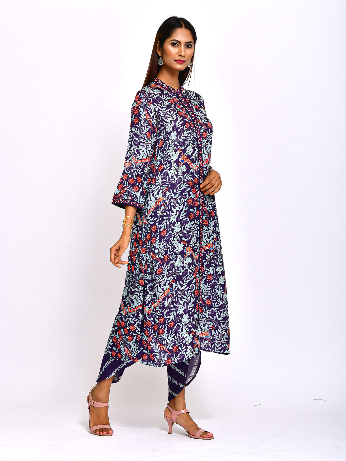 Morbagh Navy Printed Embroidered Jaal Kurta with Pants