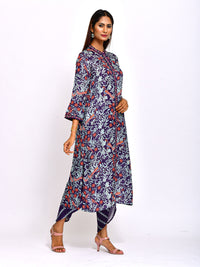 Morbagh Navy Printed Embroidered Jaal Kurta with Pants