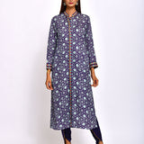 Kamal Navy Printed Embroidered Jaal Kurta with Pants