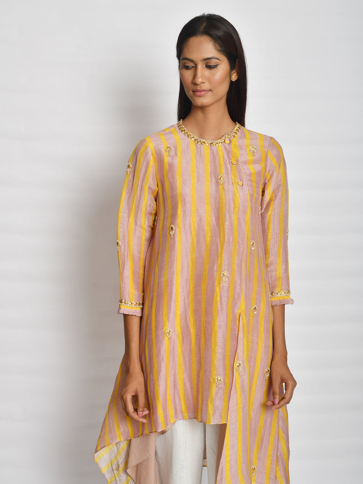 Blush Printed Embroidered Asymmetrical Kurta Set