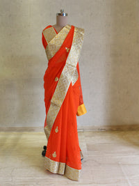 Tangerine Gota Patti Saree