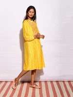 In Bloom Printed Yoke Yellow Dress