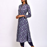 Kamal Navy Printed Embroidered Jaal Kurta with Pants