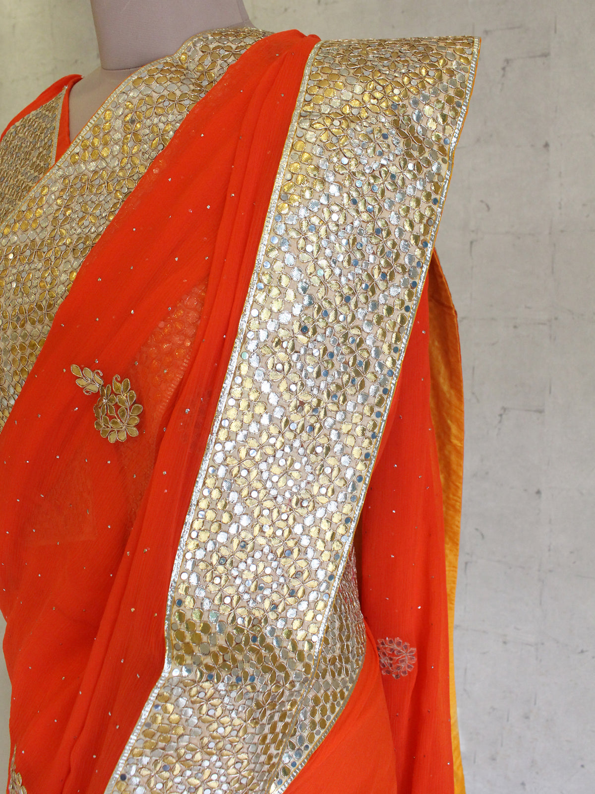 Tangerine Gota Patti Saree