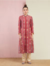 Rose Pink Stripe Embroidered Front Open Kurta with Pants