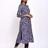 Kamal Navy Printed Embroidered Jaal Kurta with Pants