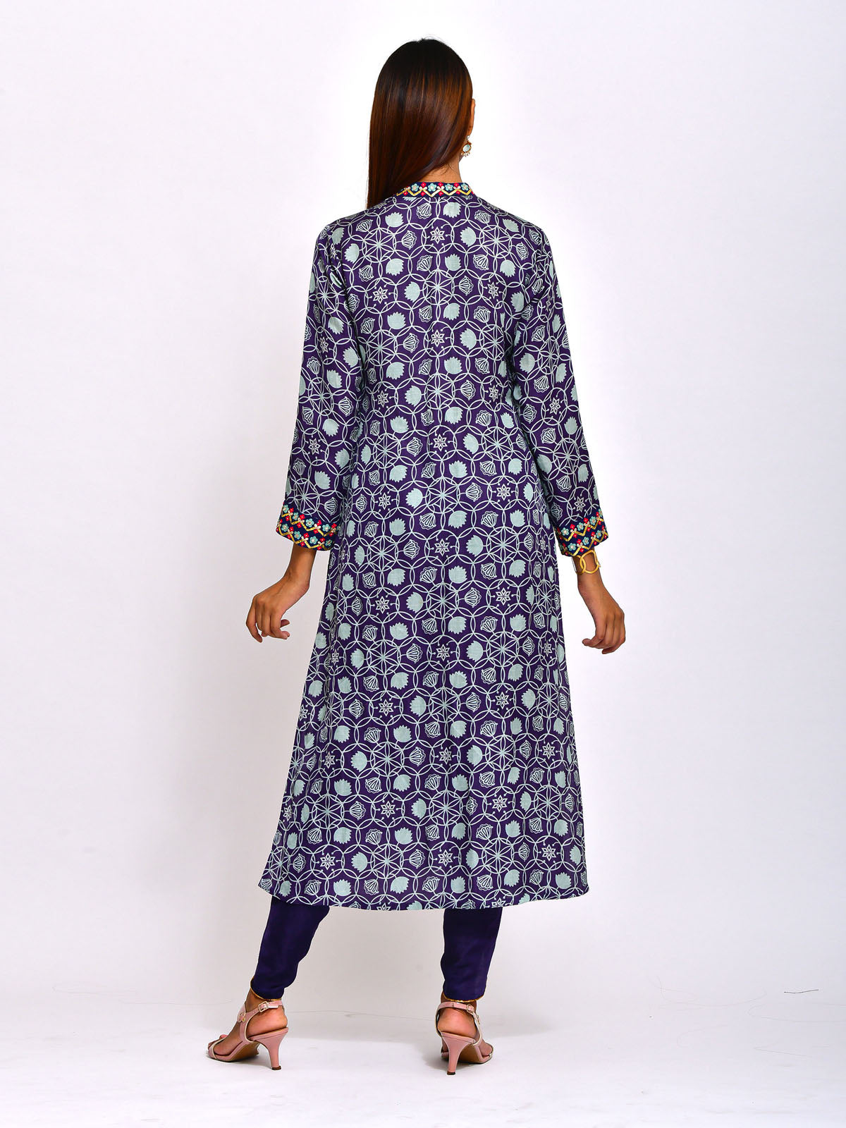 Kamal Navy Printed Embroidered Jaal Kurta with Pants