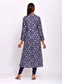 Kamal Navy Printed Embroidered Jaal Kurta with Pants
