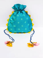 Turquoise Small Buta Shibori Potli Bag