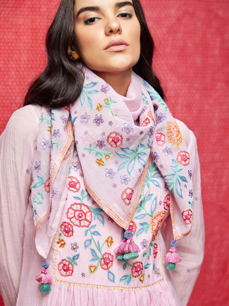 Rose Pink Embroidered Scarf