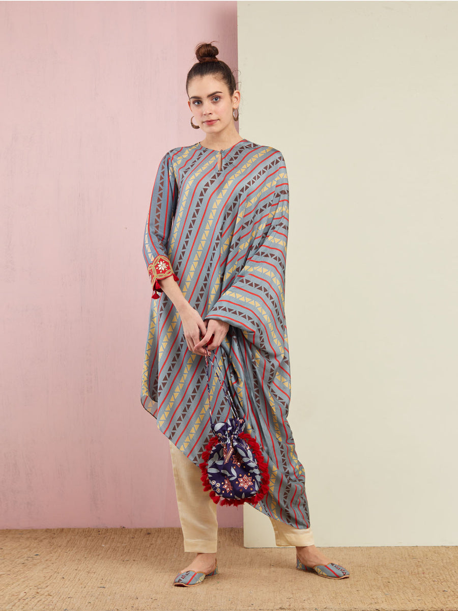Grey Morbagh Tribal Stripes Tunic