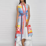 In Bloom High Low Printed Cape With Shift Dress