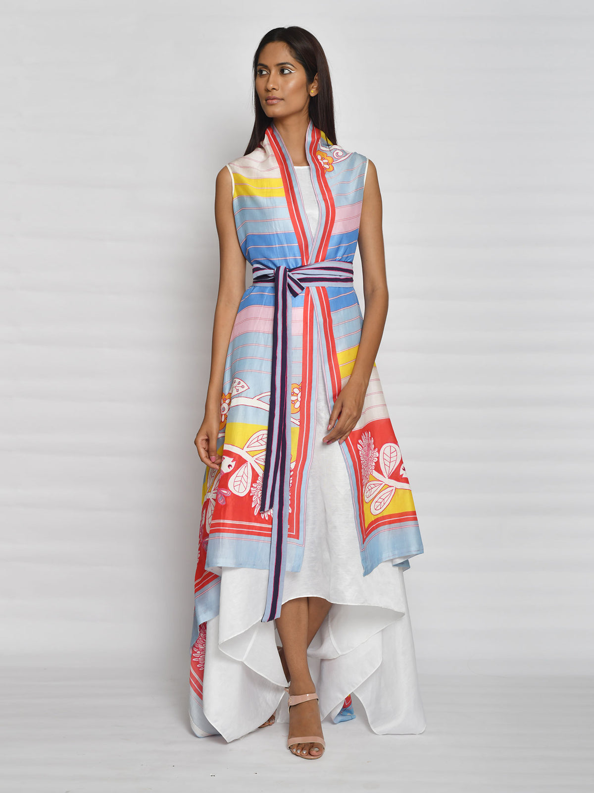 In Bloom High Low Printed Cape With Shift Dress