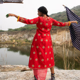 Morbagh Red Heavy Yoke Embroidered Kurta Set