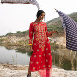 Morbagh Red Heavy Yoke Embroidered Kurta Set
