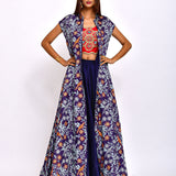 Morbagh Printed Embroidered Jacket With Crop Top And Lehenga