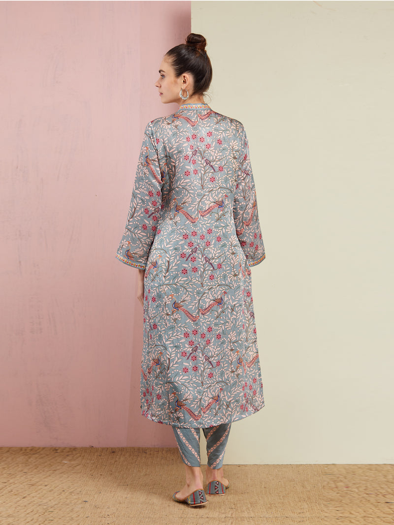 Morbagh Grey Printed Kurta