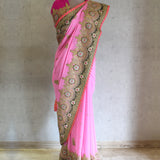 Pink Heavy Chandbali Saree