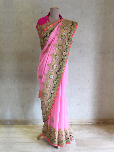 Pink Heavy Chandbali Saree