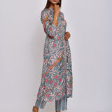 Peacock Printed Embroidered Jaal Kurta with Pants