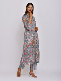 Peacock Printed Embroidered Jaal Kurta with Pants