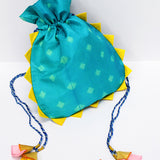 Turquoise Small Buta Shibori Potli Bag