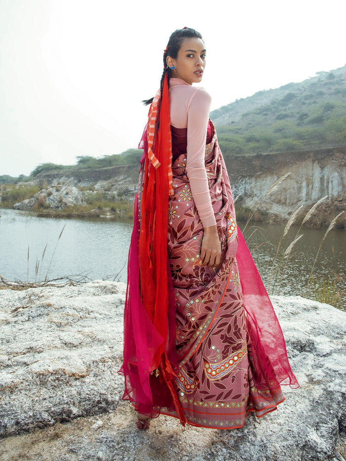 Morbagh Rose Pink Peacock Saree with Blouse