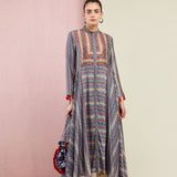 Grey Morbagh Tribal Stripes Flared Kurta