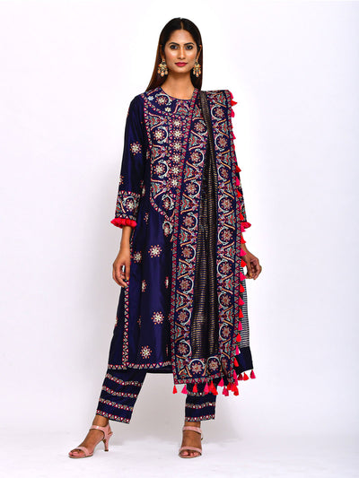 Morbagh Navy Blue Embroidered Kurta Set