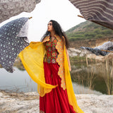 Morbagh Red Embroided Sharara , Jacket And Cape