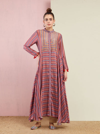 Morbagh Tribal Rose Pink Stripes Kurta