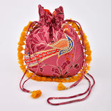 Morbagh Peacock Rose Pink Embroidered Potli Bag With Tassels