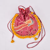 Morbagh Peacock Rose Pink Embroidered Potli Bag With Tassels