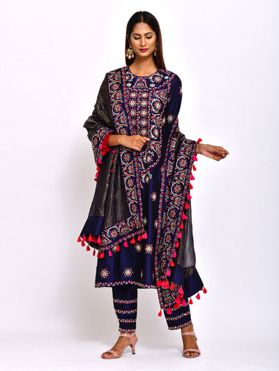 Morbagh Navy Blue Embroidered Kurta Set