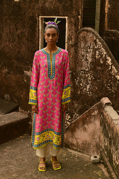 Printed Rani Pink Kurta Set